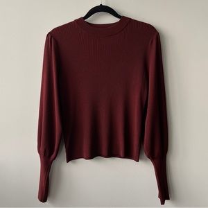 ZARA Knit Ribbed Crew Neck Shirt with Balloon Sleeves (lightly worn)